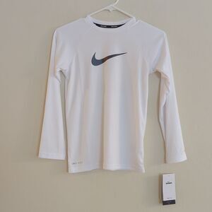 NWT Nike Girls Swim White Long Sleeve Shirt Rash Guard UPF 40+ - Size M